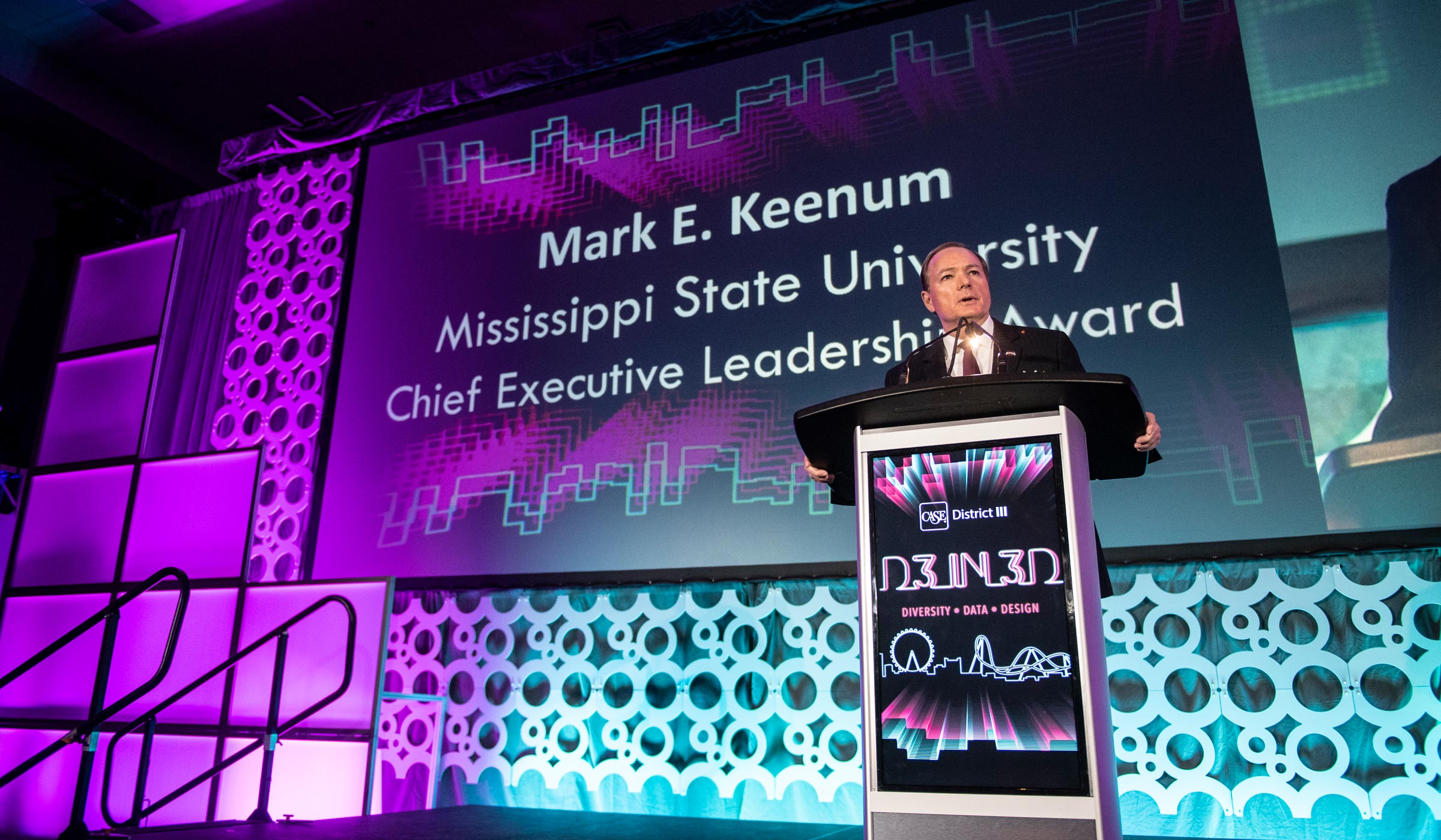 Dr. Keenum gives a speech after being announced the recipient of the Chief Executive Leadership Award in Orlando, Florida.