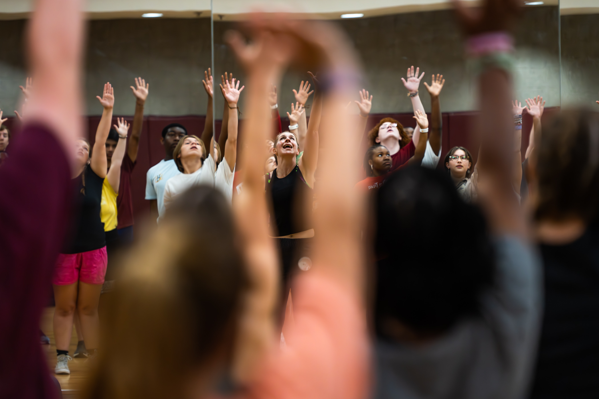 Jonette Shurden, choreographer and dance instructor for Summer Scholars Onstage, leads a rehearsal in a Sanderson Center studio.