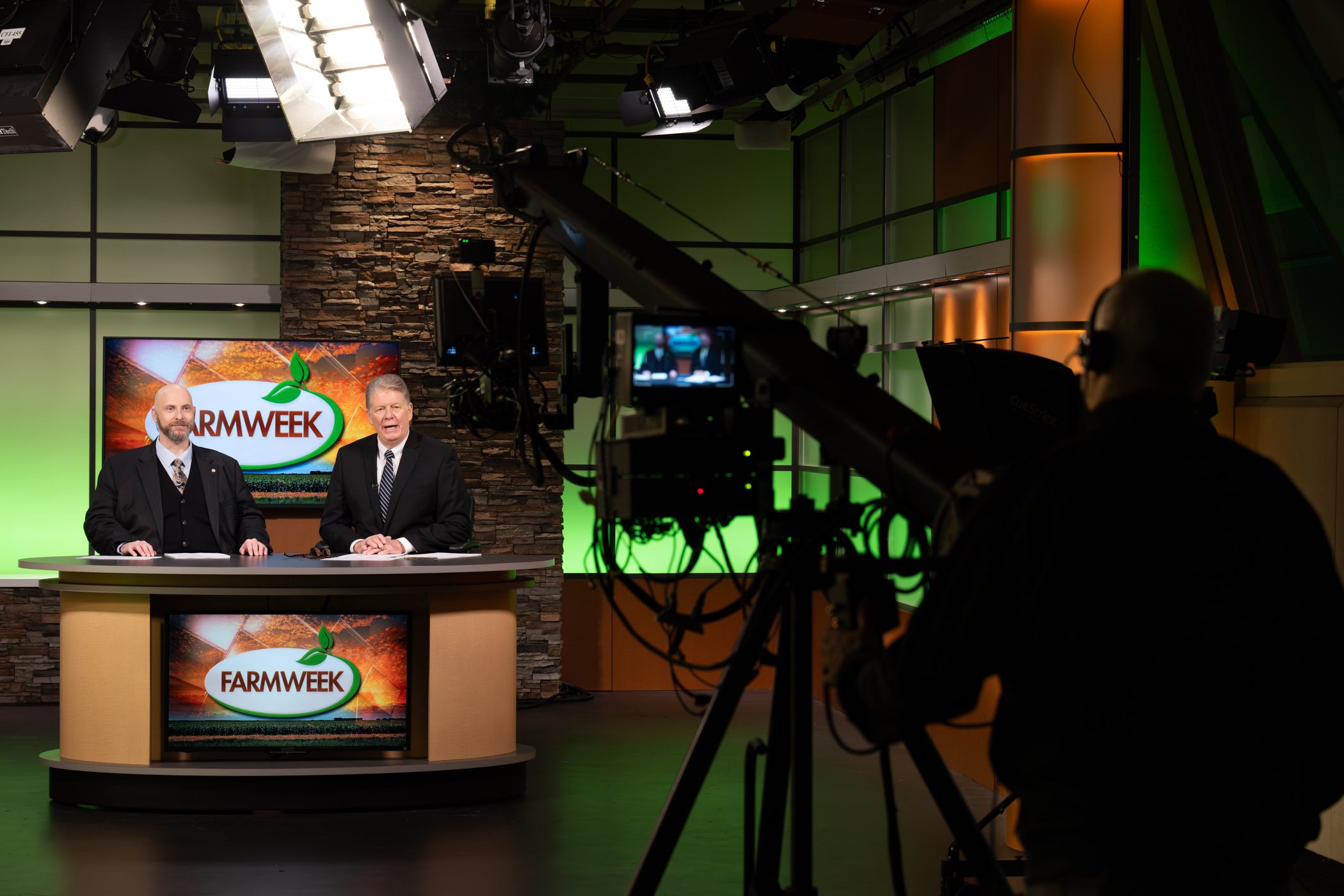 &quot;Farmweek&quot; hosts Mike Russell, right, and Zac Ashmore film the show’s first episode of 2024. First airing in 1977, &quot;Farmweek&quot; is Mississippi&#039;s oldest and only locally produced agricultural television news show. It&#039;s produced by Mississippi State University&#039;s Office of Agricultural Communications and recorded on campus each week at the University Television Center.