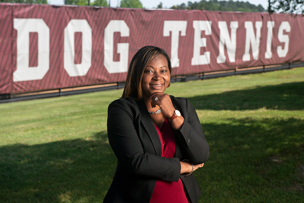 Angel Brutus, pictured in front of the MSU tennis court.