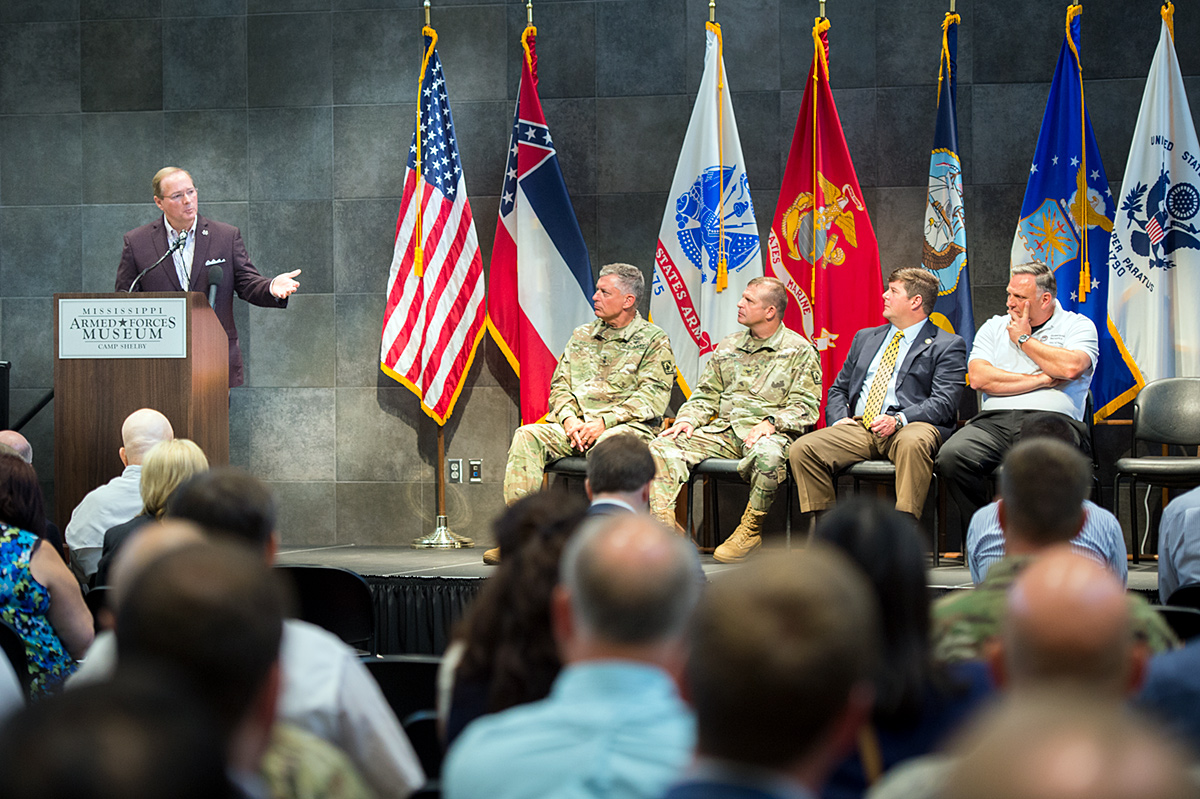 MSU Pres. Mark Keenum thanks DHS, Natl. Guard, and congressional and state leaders for UAS Partnership at Camp Shelby.