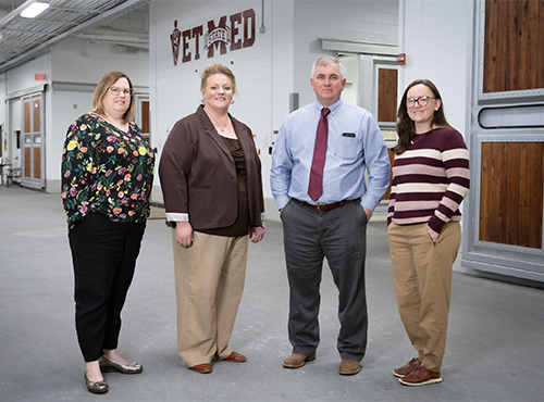 From left to right, MSU CVM Animal Health Center leaders include Dr. Christine Bryan, Certified Veterinary Technician Nancy Wilson, Dr. Heath King, and Dr. Michaela Beasley.