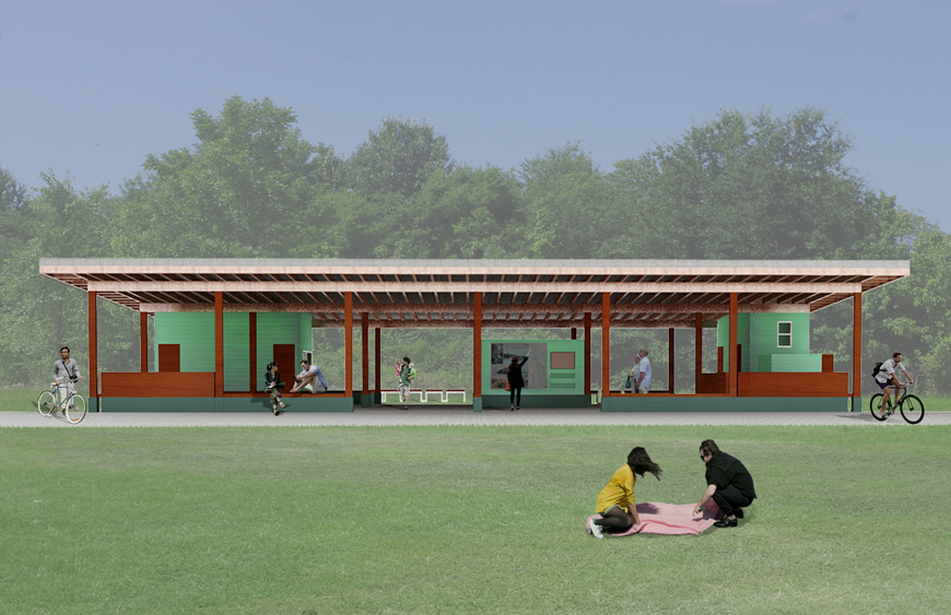 A rendering of the proposed trailhead pavilion was the result of a 2014 workshop funded by the Citizens’ Institute on Rural Design.  MSU architecture majors and Carl Small Town Center professionals helped the City of Houston gather local ideas for enhancing the southern terminus of the Tanglefoot Trail cycling and pedestrian pathway.