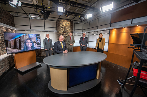 MSU personnel gathered in the University Television Center.