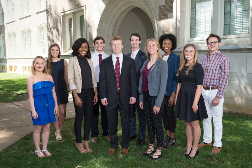 Mississippi State’s inaugural Biological Sciences Ambassadors include (front row, l-r)  Brooke Lashley, Kenya Williams, Chase Warren, Virginia Lomax, Casey Raborn (back row, l-r) Brelynn Dubose, Dillon Coulter, Michael Whelan, Alanna Bond and Jaylen Pennisson. (Photo by Megan Bean)