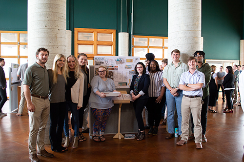 Pictured are students in the first place-winning group from Mississippi State University College of Architecture, Art and Design’s recent Brasfield and Gorrie Student Design Competition. Group members were tasked with developing a proposal for the redesign of MSU’s Lois Dowdle Cobb Museum of Archaeology. From left to right, they include Tyler Letson, Heather Gillich, Mary Moore, Olivia Duhe, Shelby Jaco, Sydney White, Gaybrail “Gabby” Jones, Clayton “Clay” Crossman, John Douglas “JD” Staten and Jordan Smith. (Photo by Christie McNeal)