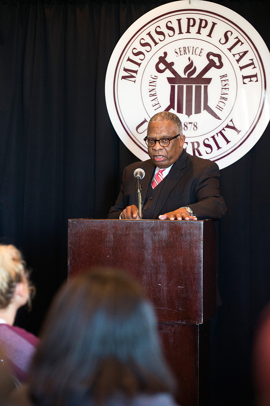 Vicksburg Mayor George Flaggs Jr. spoke to a standing-room-only crowd on Thursday [Nov. 19]. His speech was part of the Lamar Conerly Governance Forum. (Photo by Beth Wynn)