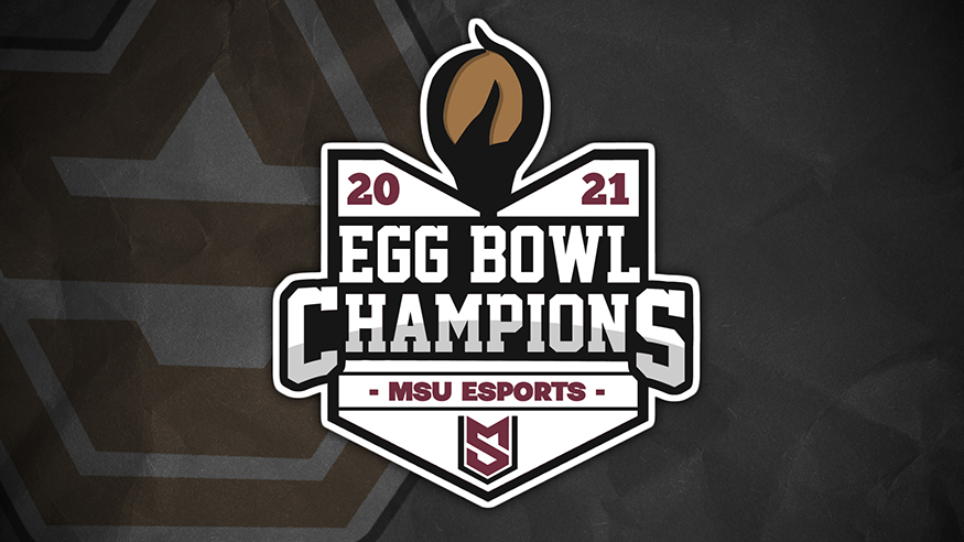 Maroon, white and black 2021 Esports Egg Bowl Champions graphic