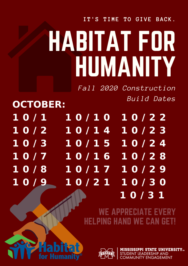 List of 2020 fall construction dates for Habitat for Humanity home