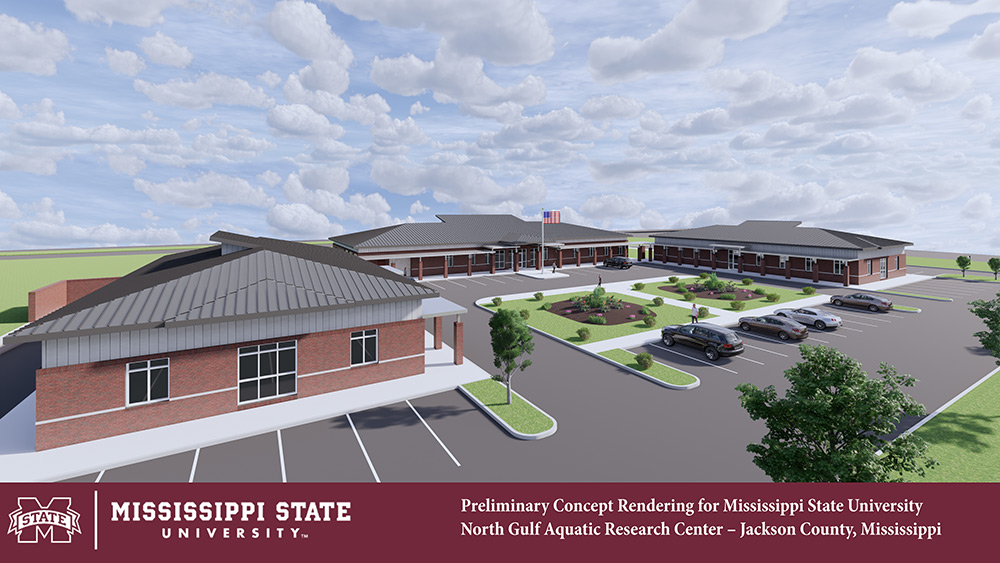 An architectural rendering of Mississippi State’s Northern Gulf Aquatic Food Research Center 