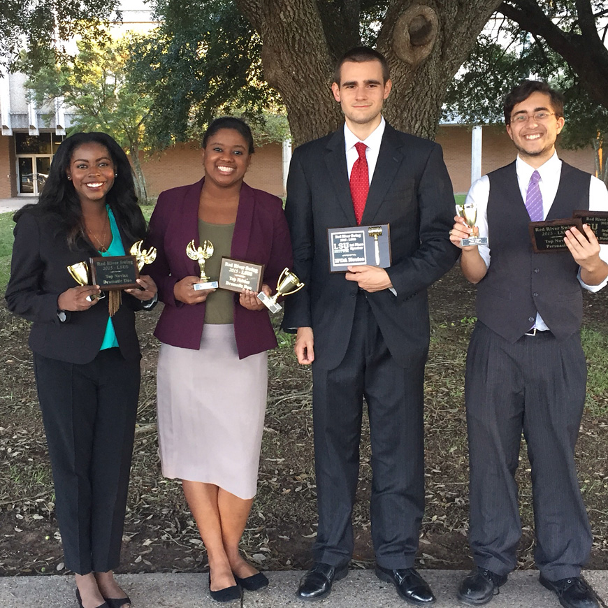 Members of MSU’s newly formed Speech and Debate Council recently returned with multiple honors from a regional competition in Louisiana. They include (l-r) Vanessa Cotton, Zamia Mason, Parker Krag and Sean McCarthy. (Photo submitted/Cheryl Chambers)