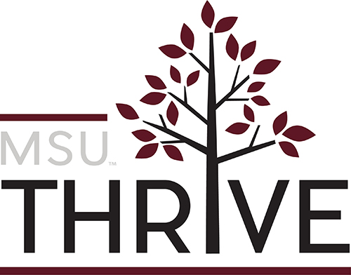 A logo that says MSU Thrive with a tree pictured