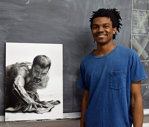 “Avaricia,” a charcoal portrait by Mississippi State University art/fine arts senior Justin Mayfield of Flowood is among the diverse works featured in the Department of Art’s “In the Amber” exhibition on display April 28-May 2 in the university’s McComas Hall, Cullis Wade Depot and Visual Arts Center galleries. (Submitted photo)