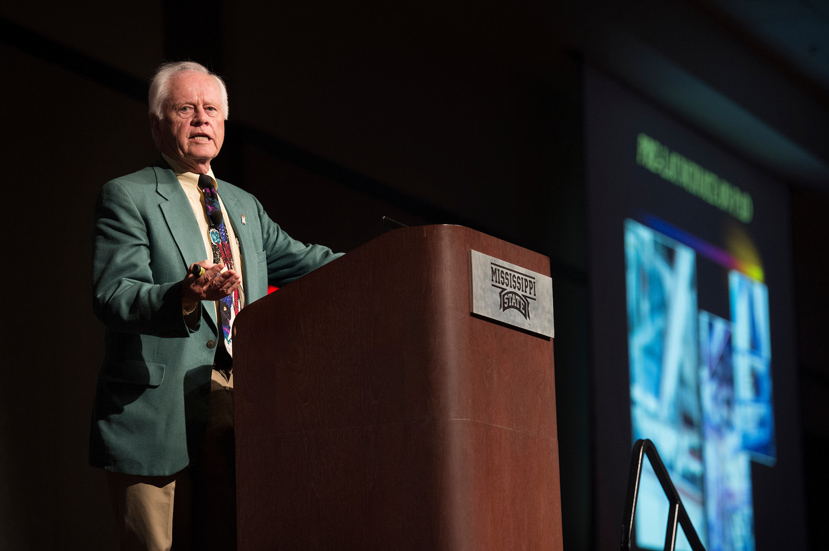 Allan McDonald speaks about the Space Shuttle Challenger explosion on Wednesday [April 19] at Mississippi State University. (Photo by Megan Bean)