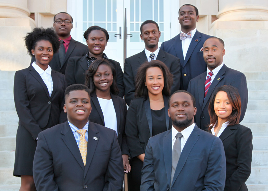 Pictured are officers in MSU’s chapter of the National Society of Black Engineers, (l-r) first row: Justin Jackson, Kasey Gathings; second row: Jessica Brown, Asha Earle, Amber Ellis; third row: Christina Moffett, Ashley Mikle, Alex Bohannon, Justin Bobo; fourth row: Gabriel Sanders and Eric Mathews II. 