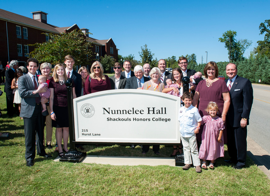 Members of the Nunnelee family, as well as MSU officials and special guests dedicate Alan Nunnelee Hall on Monday [Sept. 14]. (Photo by Russ Houston)