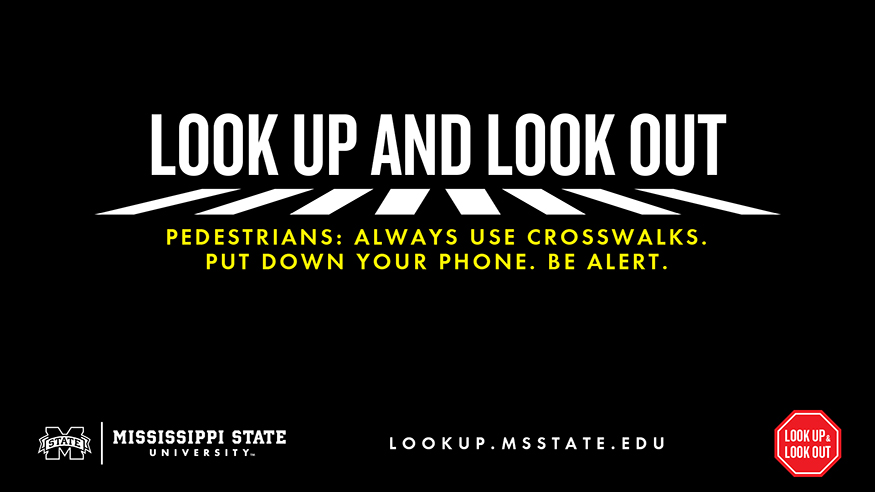 Look Up and Look Out promotional campaign graphic black with white text