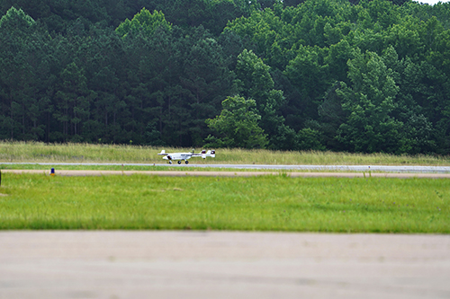 A MSU TigerShark Block 3 XP aircraft taxis on the runway at Jackson-Medgar Wiley Evers International Airport before taking off for a flight in controlled airspace on Wednesday [May 26].