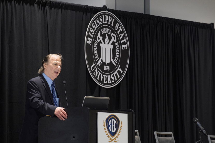 John M. Barry speaks on Monday [March 27] at the 2017 SEC Academic Conference. The two-day conference focuses on “The Future of Water: Regional Collaboration on Shared Climate, Coastlines and Watersheds.” (Photo by Beth Wynn)