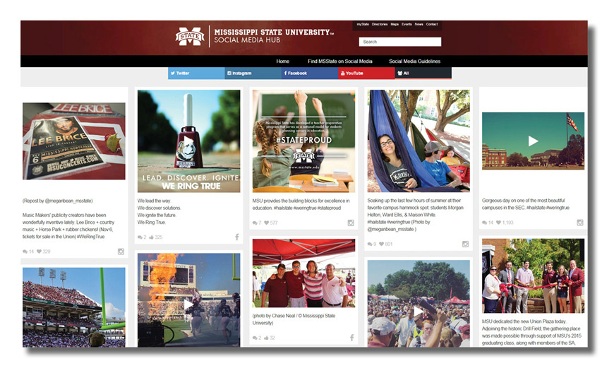 On MSU’s new social-media hub, visitors can get quick information and learn more about every aspect of the university, from planning a first tour of campus to exploring the latest research discoveries. See www.social.msstate.edu.