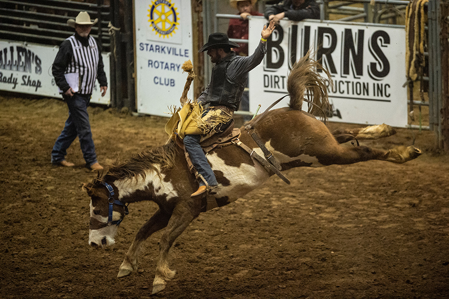 A man rides a horse at the 2019 Rotary Classic Rodeo.