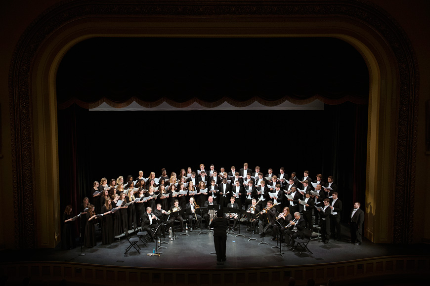 The Mississippi State University State Singers, performing here with the Starkville-MSU Symphony Orchestra. (Photo by Megan Bean)