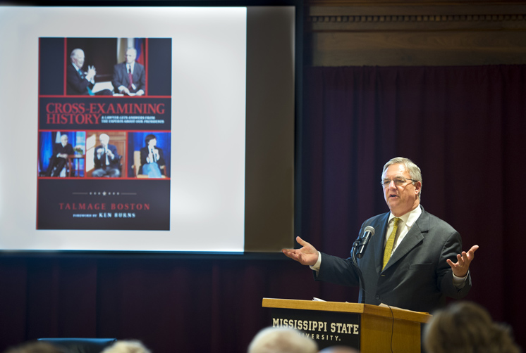 Talmage Boston, a commercial lawyer and author from Dallas, speaks about U.S. presidents during a Thursday [Sept. 15] program. (Photo by Russ Houston)