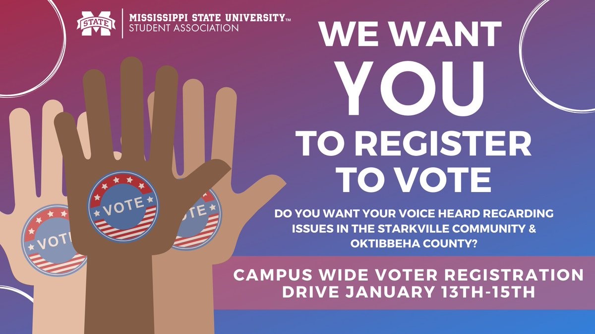 Promotional graphic for MSU Student Association's Voter Registration Drive