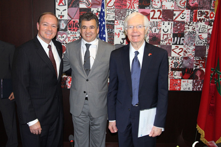 Mississippi State University President Mark E. Keenum, left, and U.S. Senator Thad Cochran (R-Miss.), right, recently met with Université Internationale de Rabat (UIR) President Noureddine Mouaddib, center, on the UIR campus in Rabat, Morocco. MSU and UIR have partnered to create programs in aerospace and mechanical engineering. Earlier this year, the Institute of International Education announced that the program established by the two universities had received the 2017 IIE Andrew Heiskell Award for International Partnerships. With the recognition as America’s top international university partnership, the program is featured as a “best practice” in international education by the IIE. (Submitted photo)