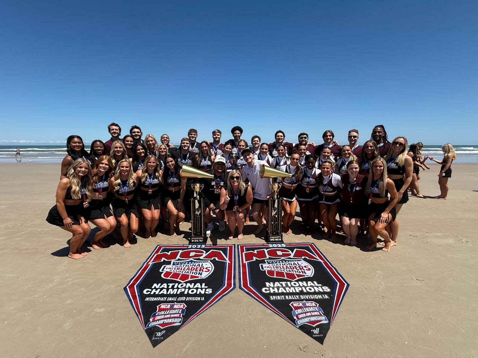 The Mississippi State Spirit Squads took home the Coed Intermediate D1A and Spirit Rally D1A national titles in the National Cheerleaders Association championship in Daytona, Florida. (Submitted photo)