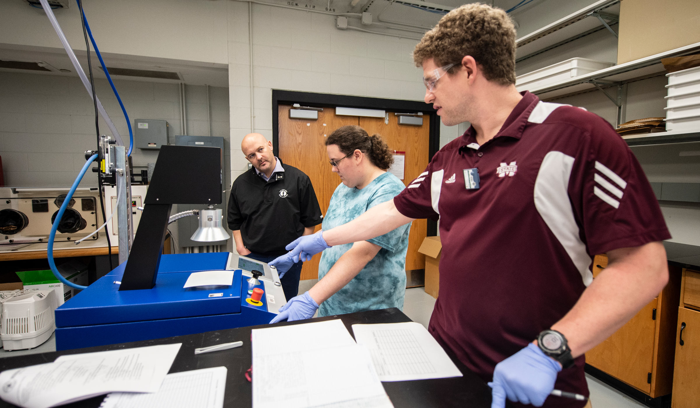 CEO Josh West, left, turned to MSU and the university’s ICET for answers on precise mask filtration levels in the splashguard-type protectors so he can pass the information on to consumers. Small businesses, universities, large corporations and other entities across the nation are using their resources to combat the mask shortage amid COVID-19. 