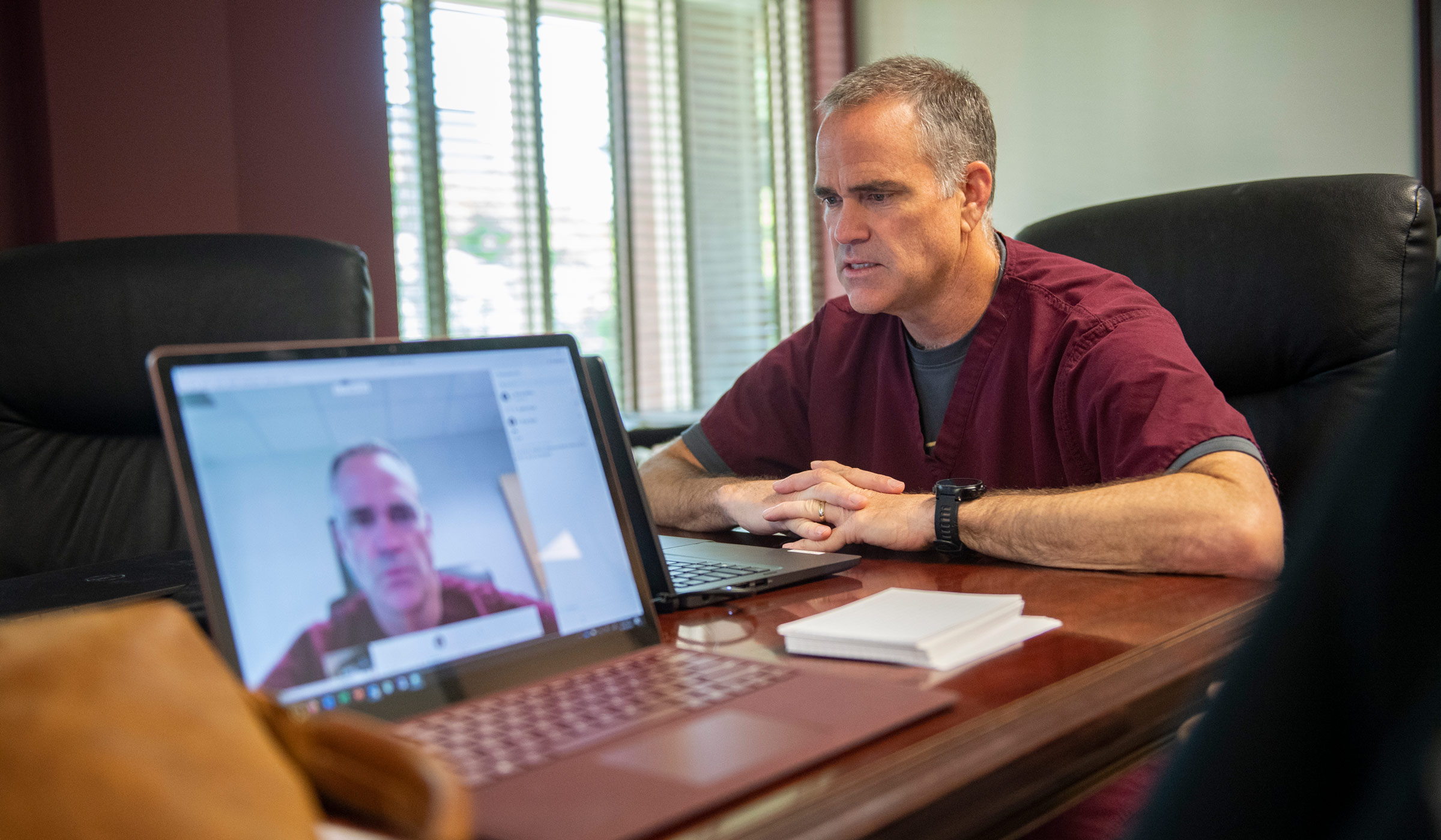 Dr. Clifton Story provides a health update for the Mississippi State community Thursday [April 16] on COVID-19. The online forum continues a series of university information sessions hosted by the director of University Health Services.