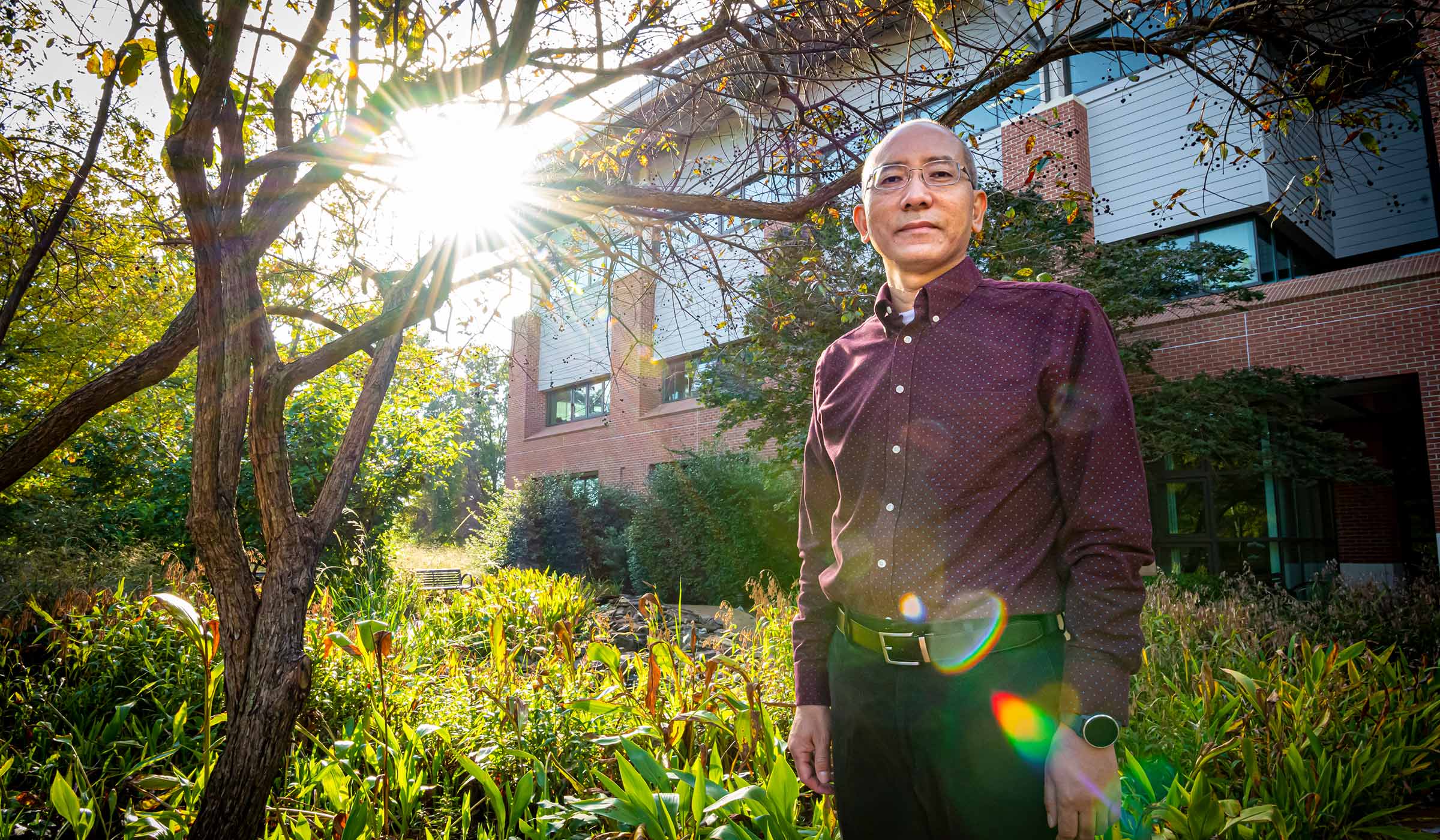 Changyou &quot;Edwin&quot; Sun, pictured outside of MSU&#039;s Thompson Hall.