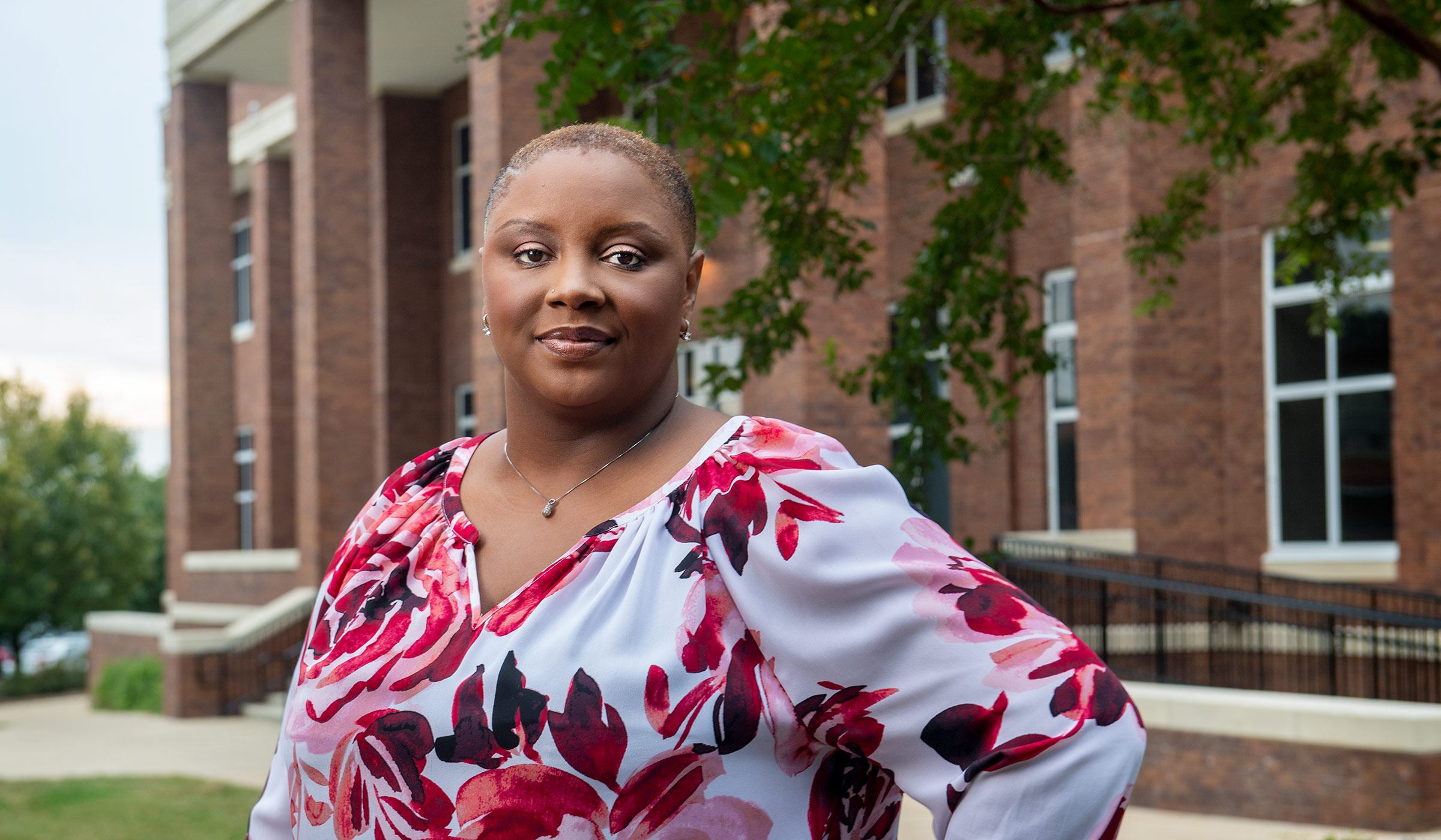 LaShan Simpson, pictured outside of MSU's Ag & Bio Engineering Building