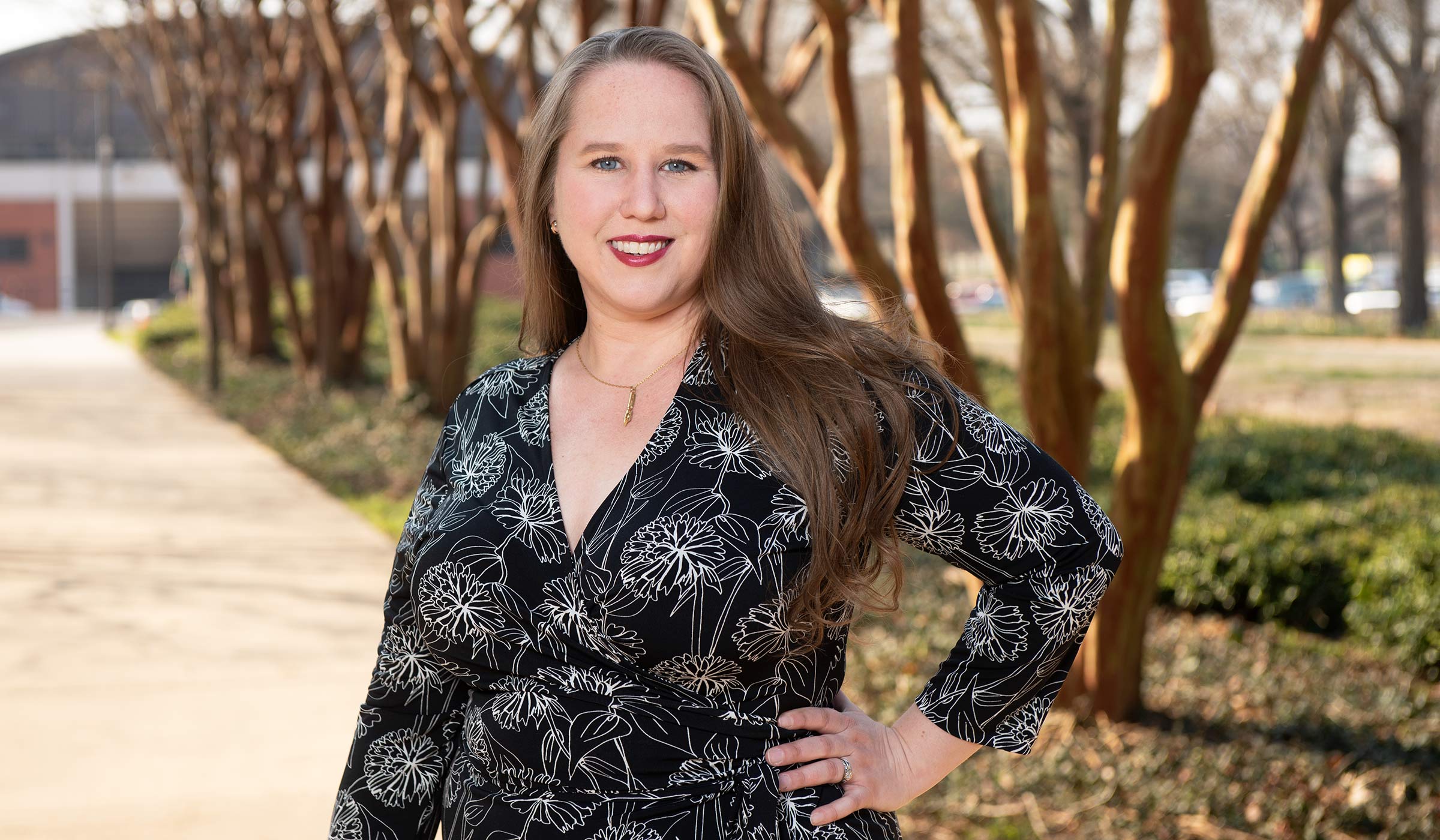 Courtney Thompson, pictured outside on the MSU campus.