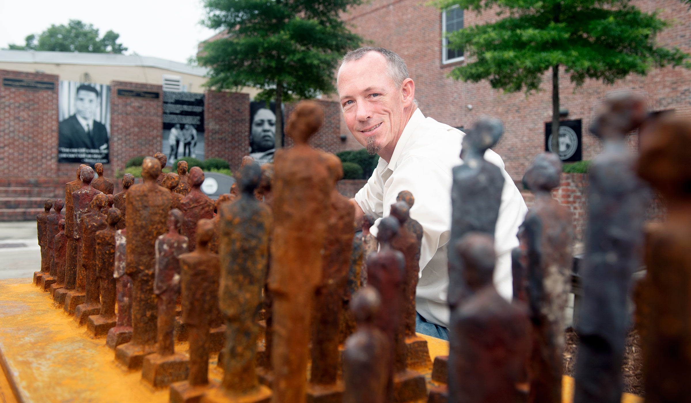 Dylan Karges, pictured among his "Onward" art installation.