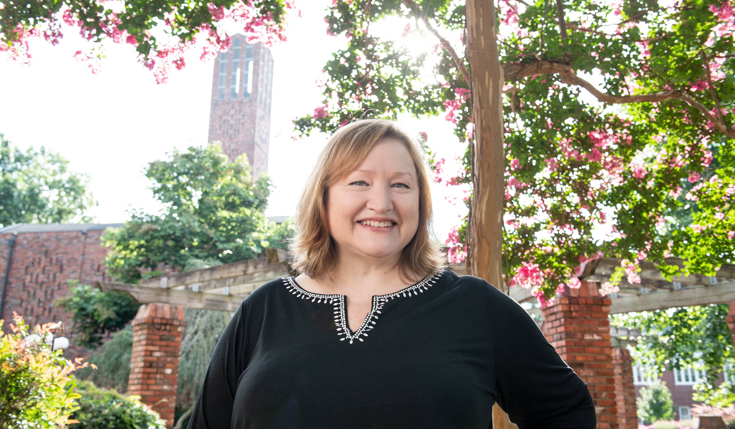 Karla Antonelli pictured outside near MSU's Chapel of Memories