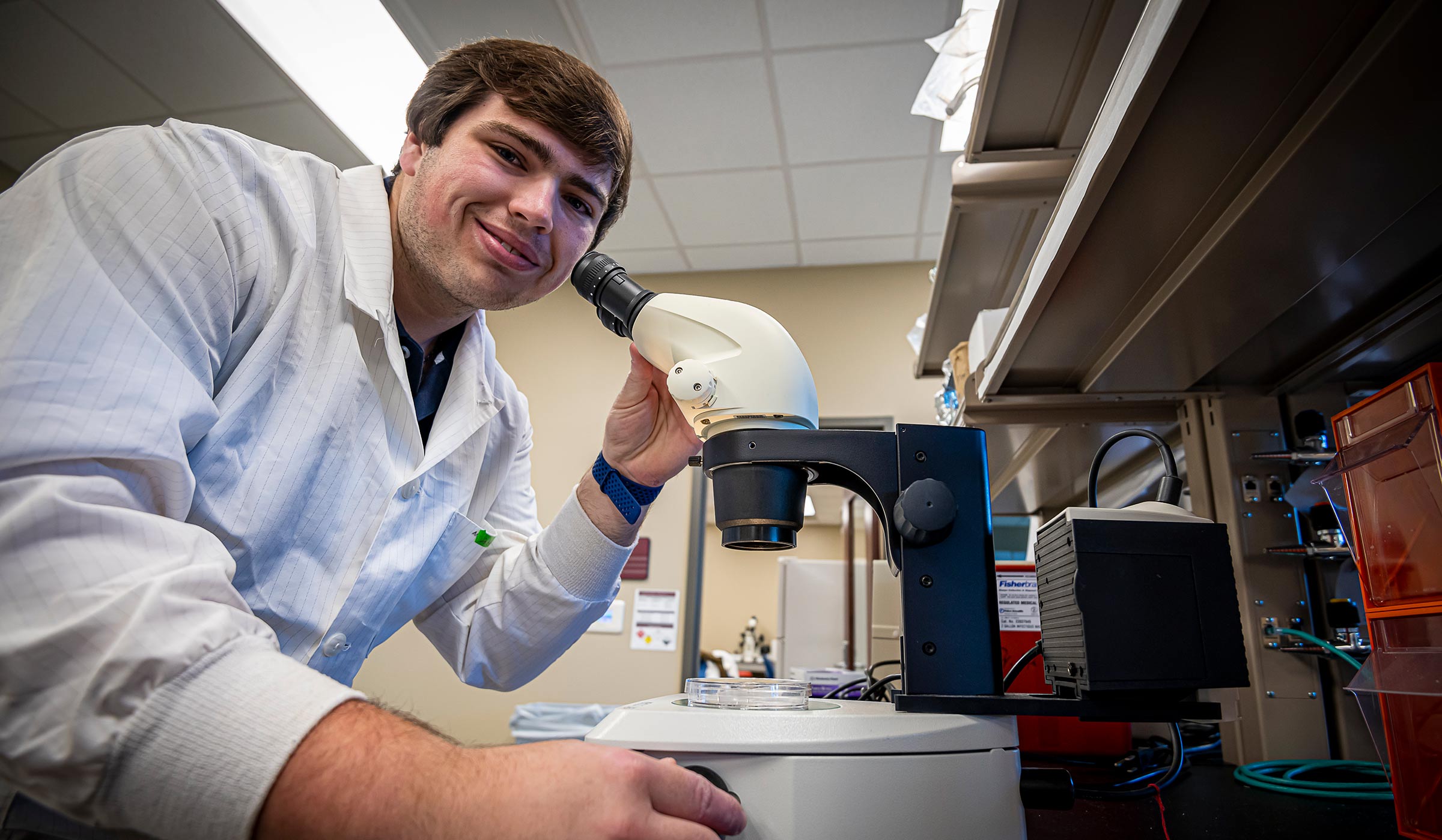 David Bostrom, pictured in a lab on campus