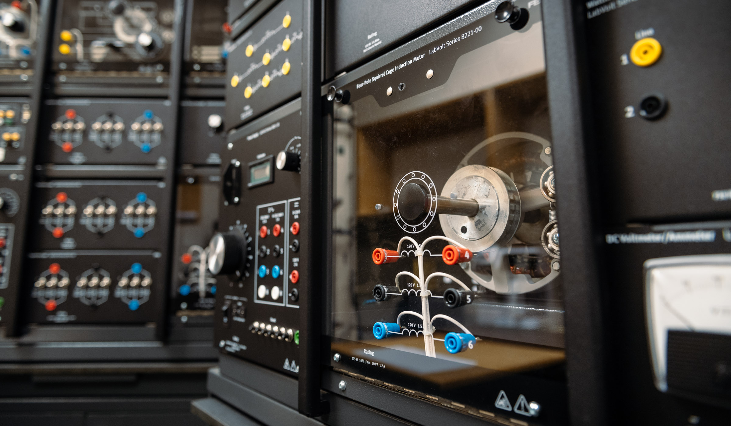 Detail of the dials and plugs in new Electrical Engineering lab equipiment about to be installed into a remodeled lab for Engineering on the Coast.