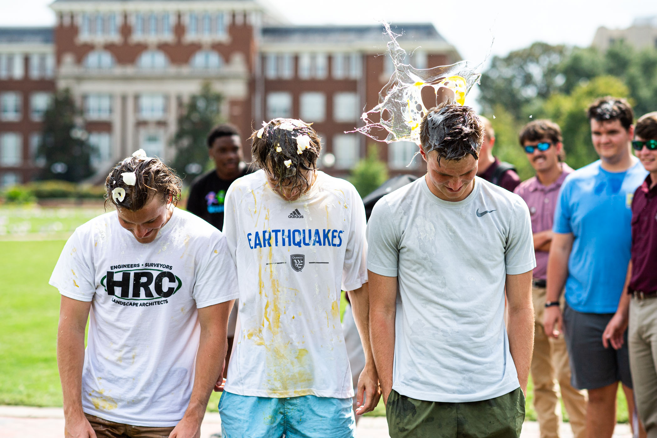 Participant in &quot;Egg a Brother&quot; gets a flying yolk to the head