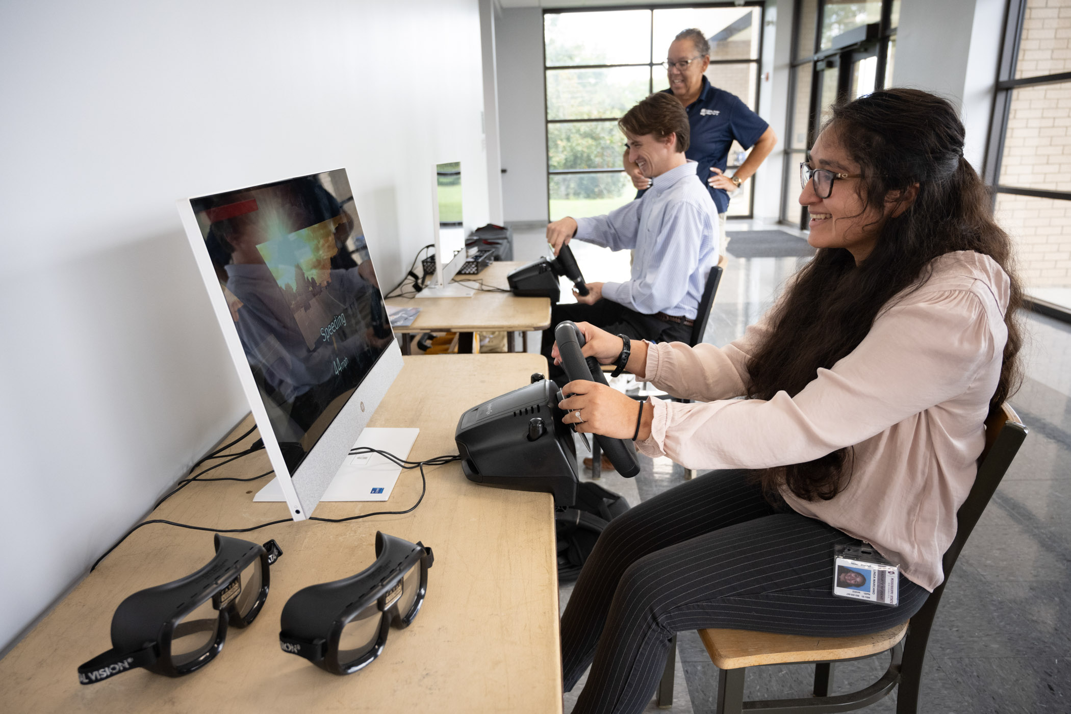 Mississippi Department of Transportation (MDOT) visits students in MSU&#039;s Wise Center to demonstrate the importance of practicing safety on the roads with a distracted driving simulator.