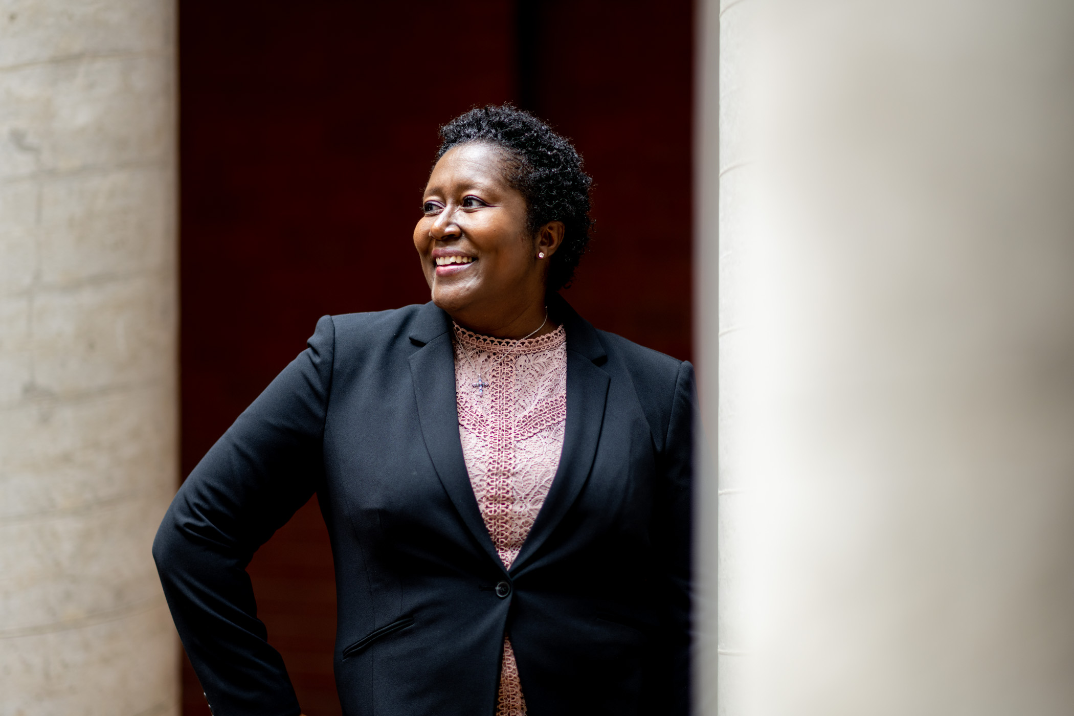 Tockie Hemphill, pictured looking to her right outside of the Social Science Research Center