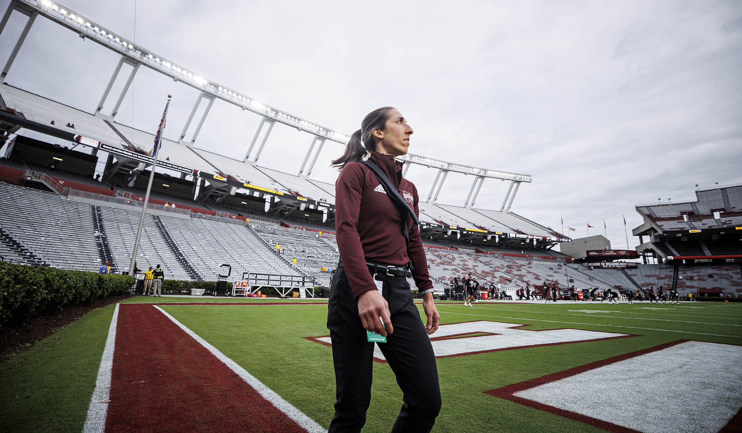 Pamela Bartz, pictured walking the sideline before an MSU football game