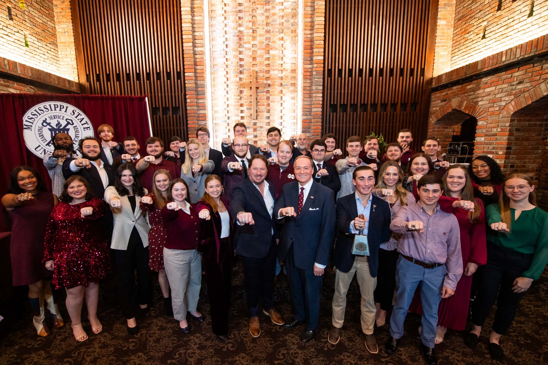Students join MSU President Mark E. Keenum and honorary recipient Patrick White for a special afternoon participating in one of MSU&#039;s fondest traditions: The Ring at MSU