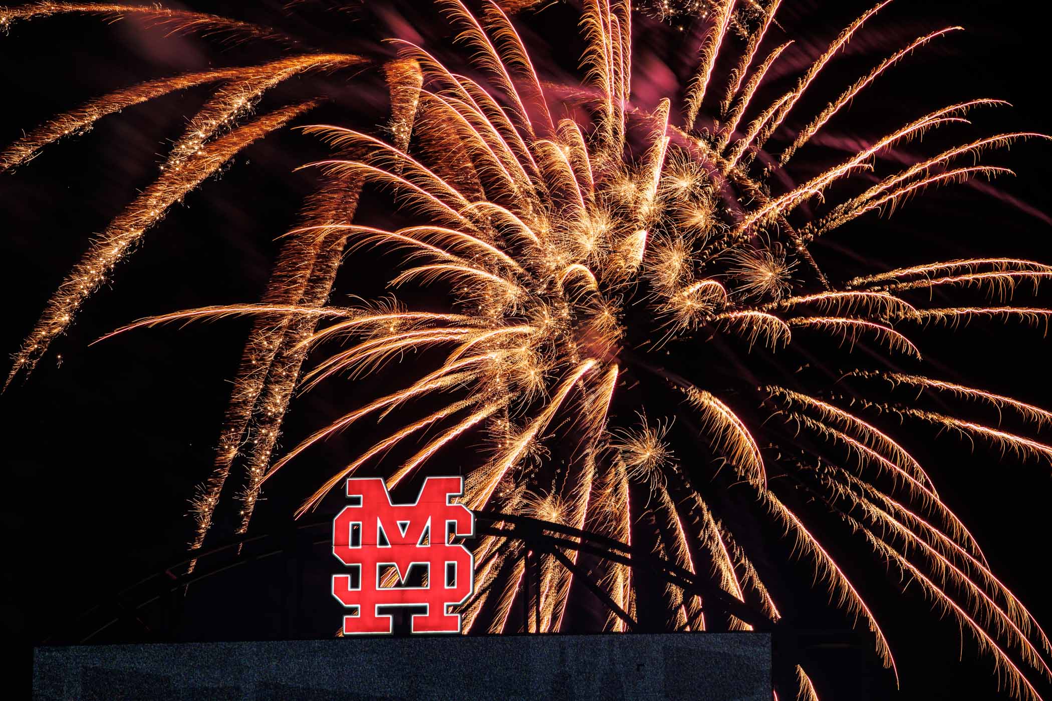 Fireworks take over the sky above Dudy Noble Field