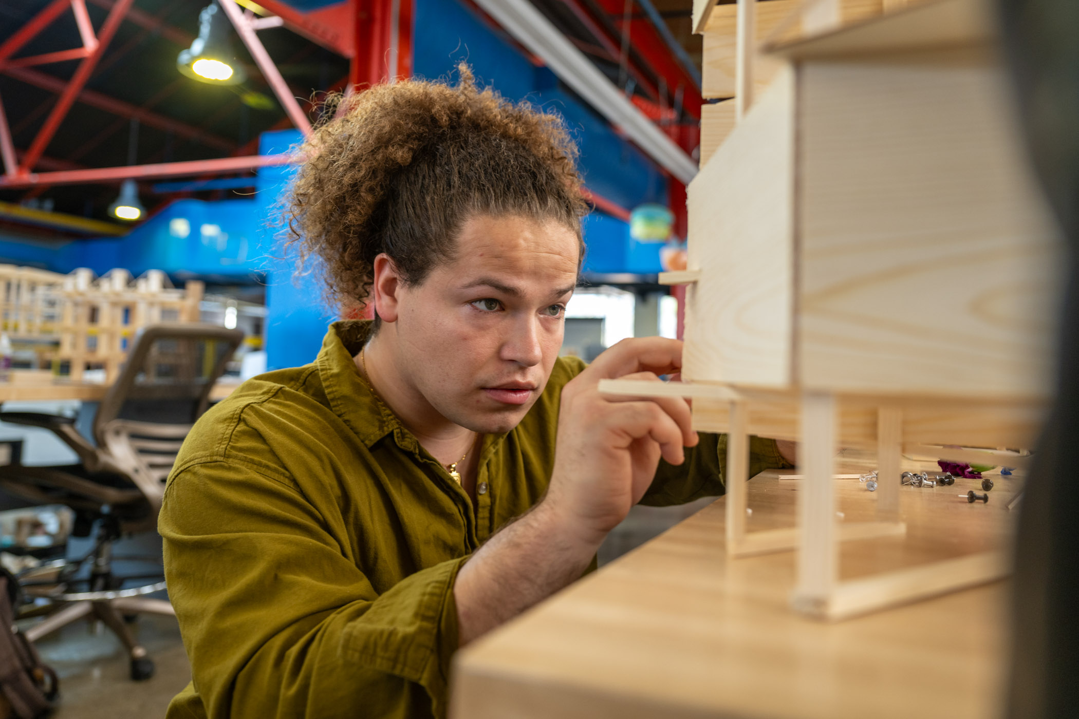 Jared Woullard, pictured working on a project in MSU&#039;s Giles Hall