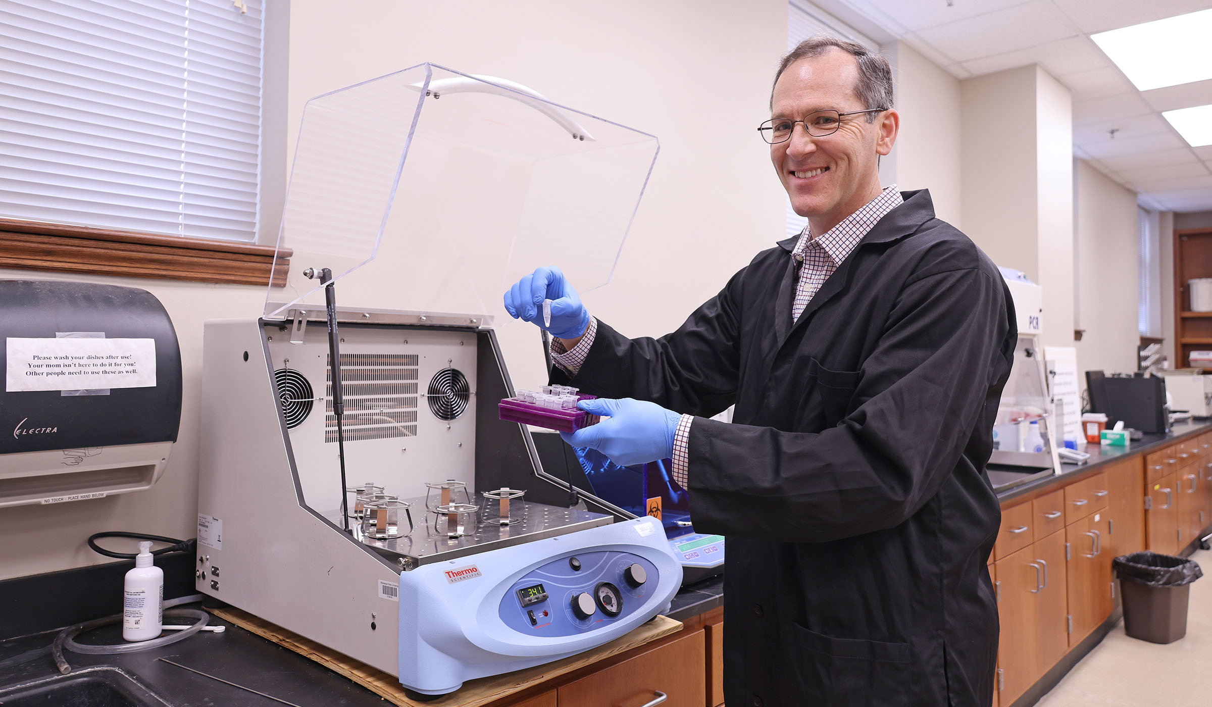 Steven Elder, pictured in a research lab