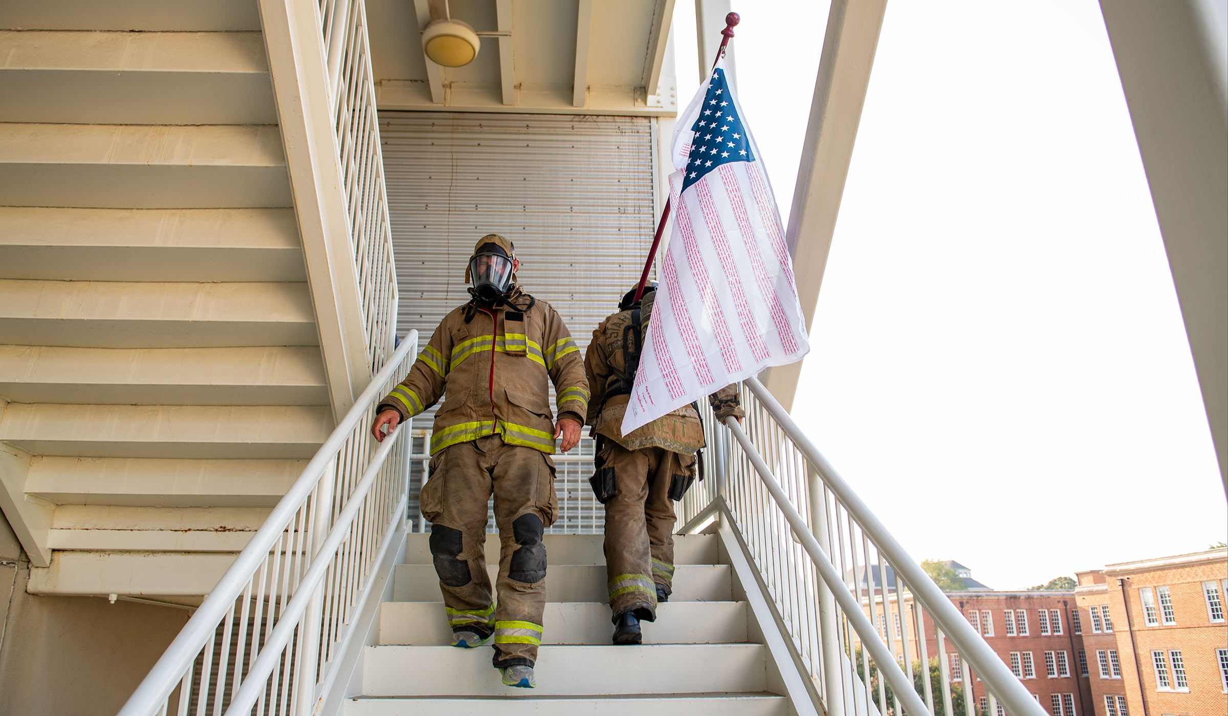 First responders from the Starkville Fire Department and MSU&#039;s Police Department remembered Sept. 11, 2001 this morning as they climbed the steps of Davis Wade Stadium