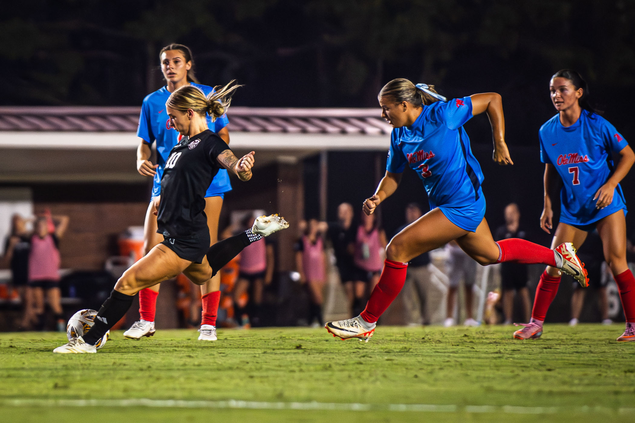 Junior midfielder, Alivia Buxton, sets up a shot to score against the Ole Miss Rebels on Thursday, [Oct 2,] to achieve another Magnolia Cup win. No. 13 MSU defeated Ole Miss, 2-0, in the annual in-state rivalry, claiming the Magnolia Cup for a sixth consecutive season and extending the longest winning streak by either side in the rivalry&#039;s history. It was the Bulldogs&#039; third shutout in conference play and sixth of the year, and State (9-1-1, 4-0-1 SEC) has not allowed a goal to the Rebels (4-5-1, 0-4-1 SEC)