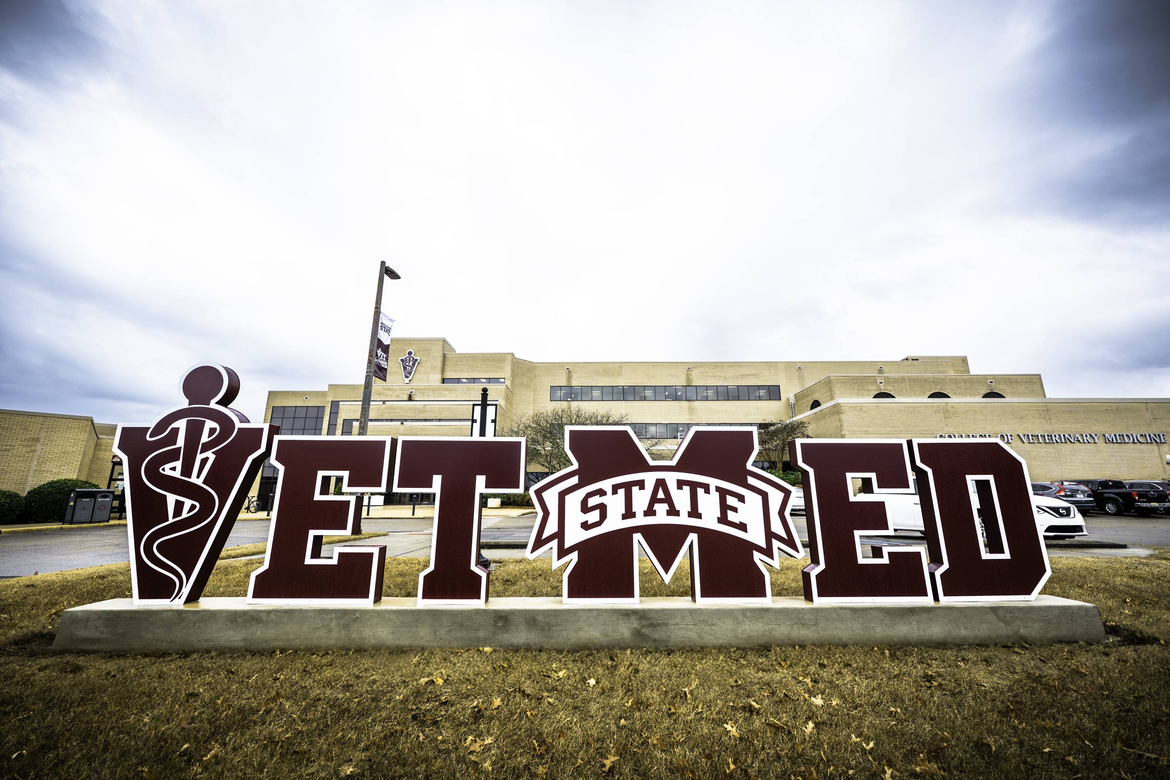 The Wise Center, home to MSU's College of Veterinary Medicine, features signage both in front of and on the building. Simple yet effective, the new additions create a new campus landmark while directing the community to Vet Med's Animal Health Center's services.